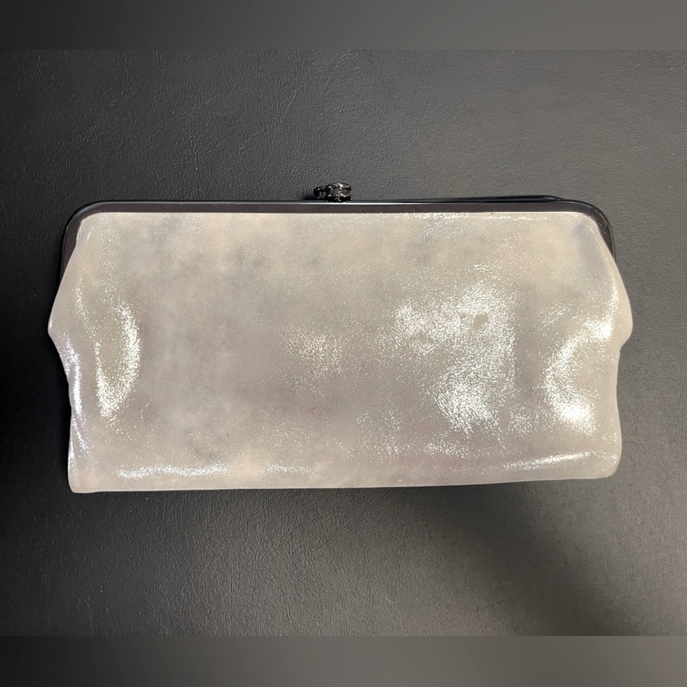 Silver metallic leather Hobo clutch